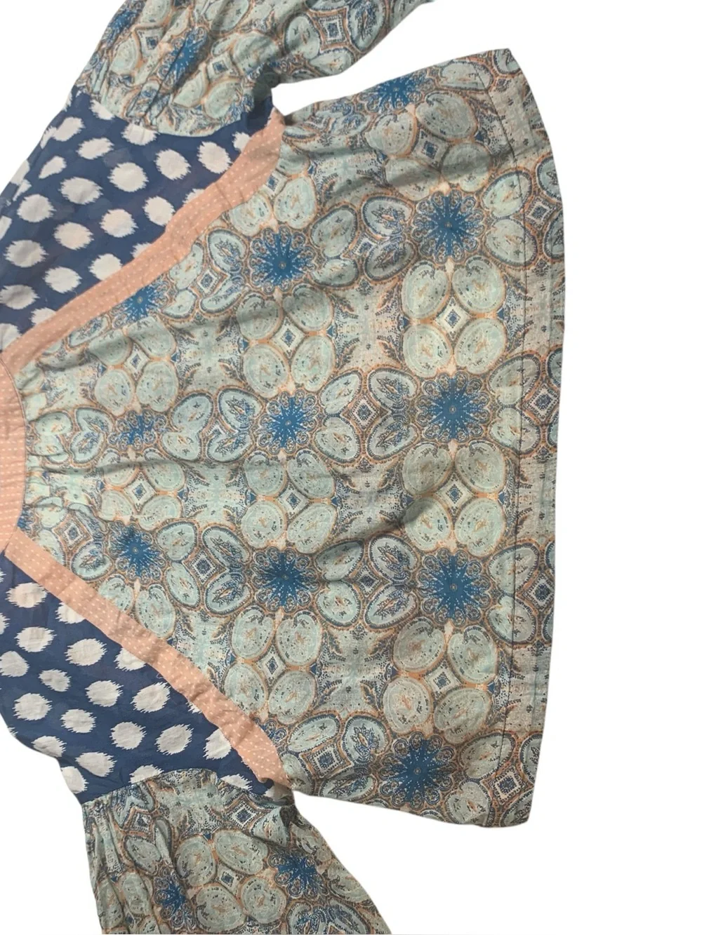 Free People Boho Patchwork Paisley Polka Dot Bell Sleeve Oversized Top XS